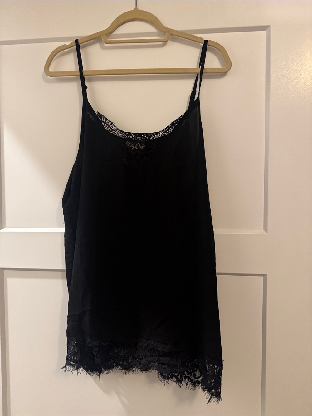 ODDY Black Satin Cami with Lace Trim